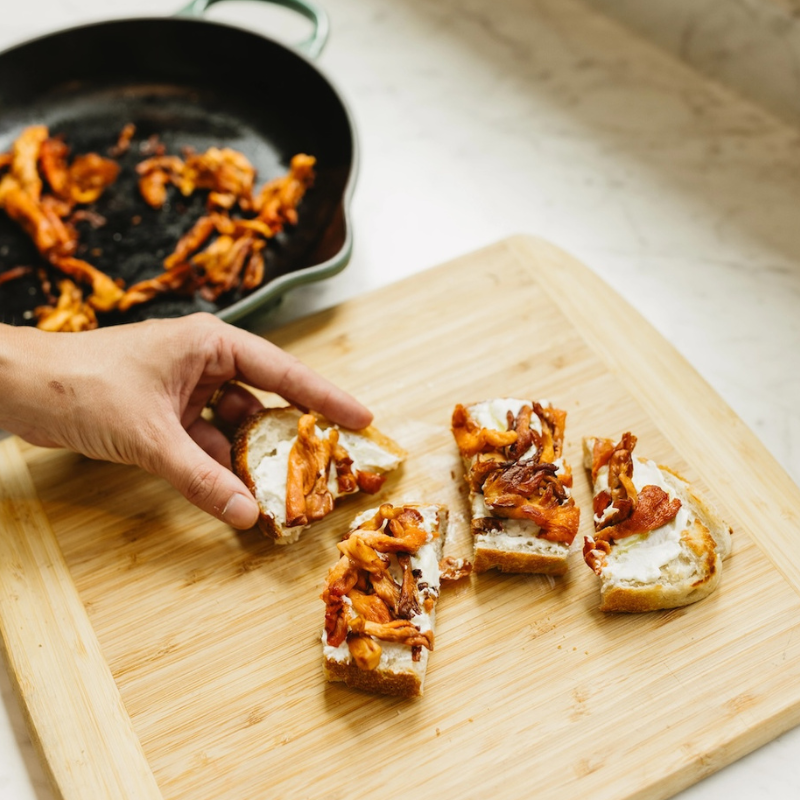 Gourmet Mushrooms from Home Grow Kit: Fresh Sautéed Chanterelles on Artisan Bread - Farm-to-Table Cooking Made Simple