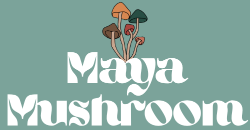 Maya Mushroom Logo: Home Grow Kit Brand with Artistic Mushroom Cluster Icon - Trusted Gourmet Cultivation Company