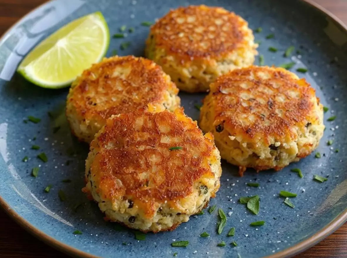 Mushroom Cakes from Home Grow Kit: Crispy Lion's Mane Crab-Style Cakes with Lime - Gourmet Seafood Alternative