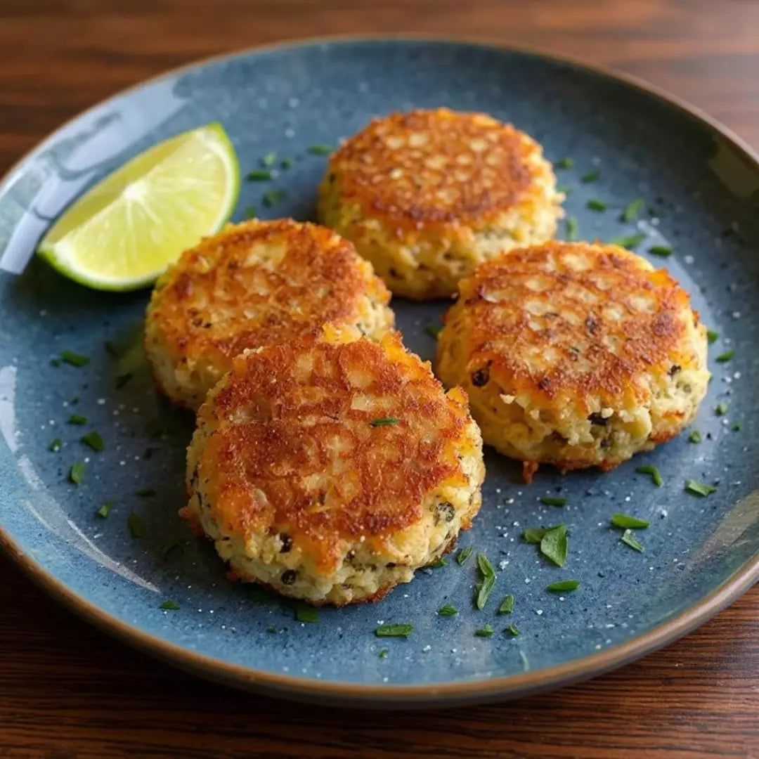 Mushroom Cakes from Home Grow Kit: Crispy Lion's Mane Crab-Style Cakes with Lime - Gourmet Seafood Alternative