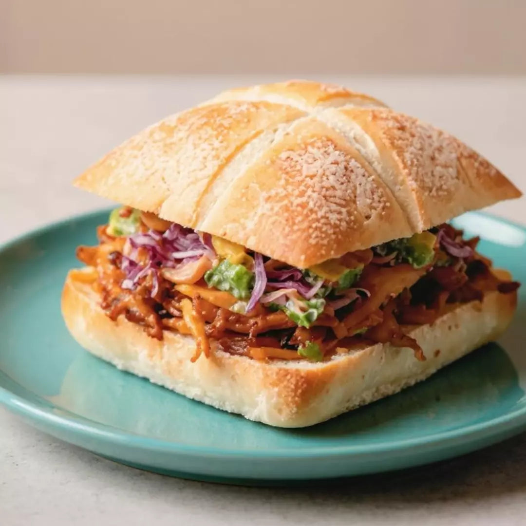 Mushroom Sandwich from Home Grow Kit: BBQ Oyster Mushroom Slider with Slaw on Sesame Bun - Gourmet Fast