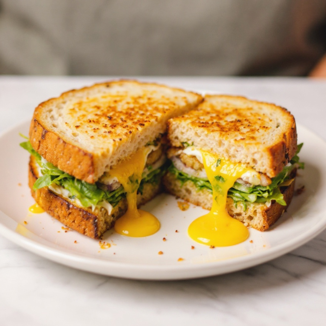 Mushroom Breakfast Sandwich from Home Grow Kit: Grilled Cheese with Sautéed Mushrooms and Runny Egg - Morning Gourmet